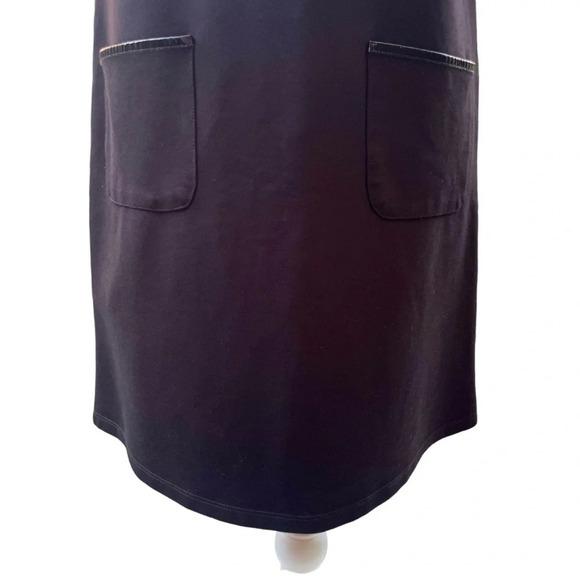 Julie Brown NYC Black Sheath Dress with Front Pockets and Faux Leather Trim Sz M - Picture 3 of 15